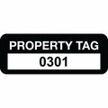 Lustre-Cal Property ID Label PROPERTY TAG Polyester Black 2in x 0.75in  Serialized 0301-0400, 100PK 253744Pe1K0301